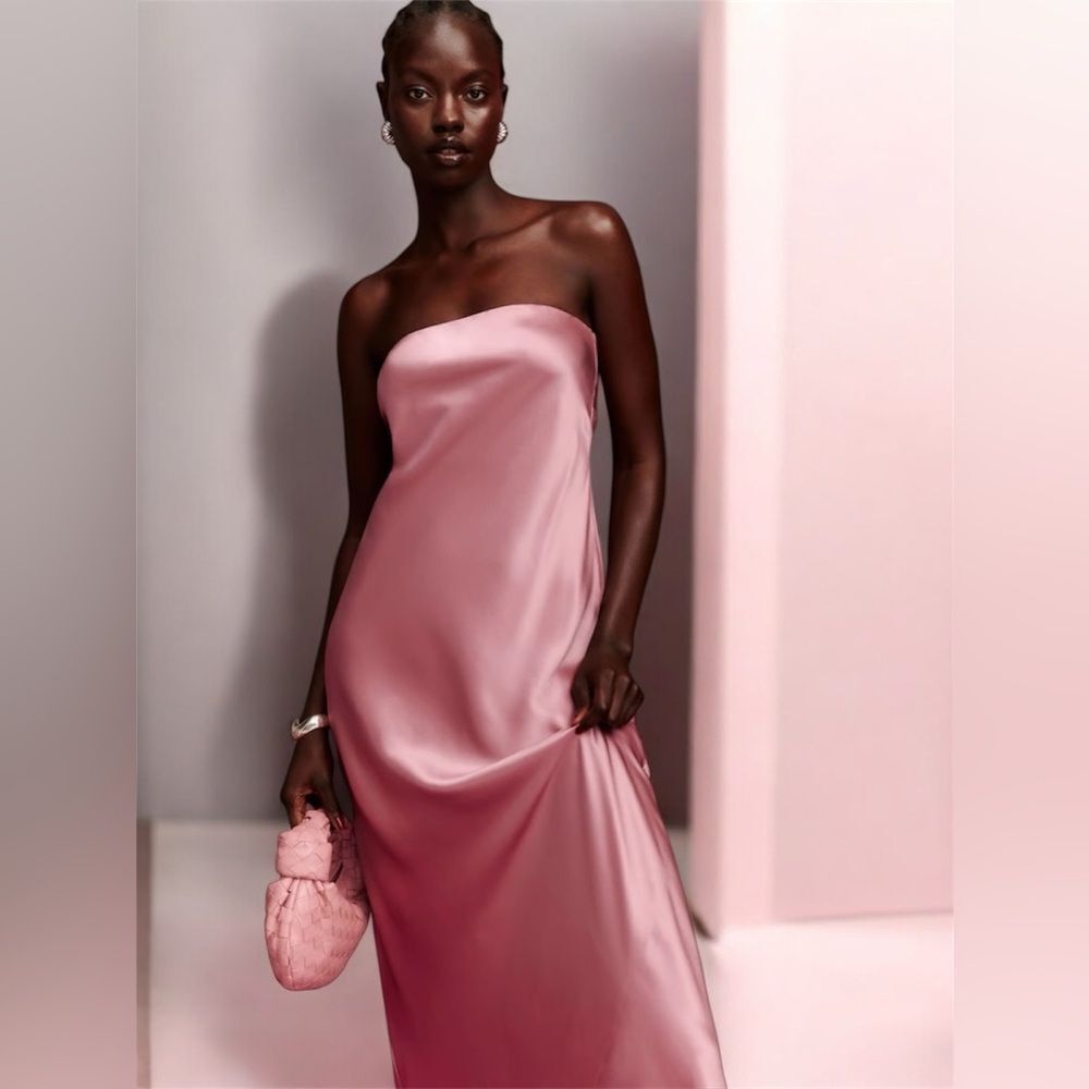 NWT REFORMATION Joana Silk Strapless Dress in “Rose Petal” pink - Picture 4 of 12